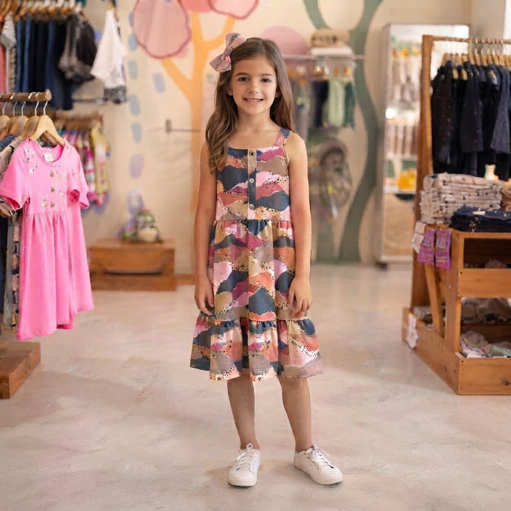 Vestido Regata Menina Anjo Menina Estrelas Rose Cinza