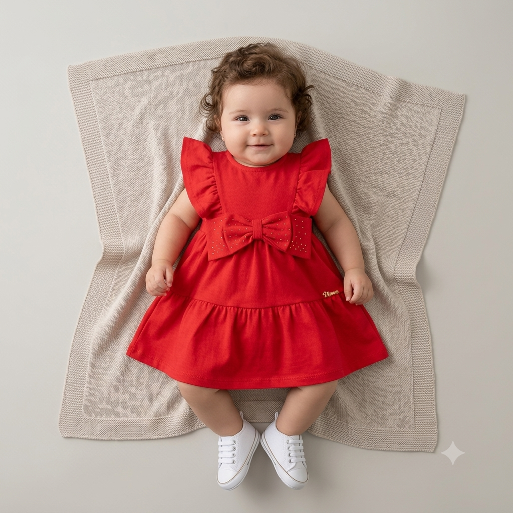 Vestido manga curta menina Marias Laço Strass