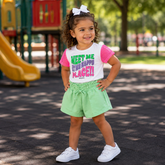 Conjunto Infantil Menina Manga Curta Telinha Neon e Shorts Verde Momi
