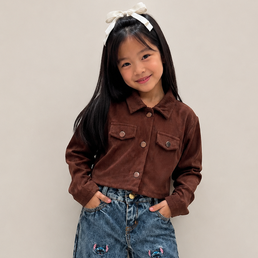 Jaqueta de Veludo Cotele Infantil Menina Marrom