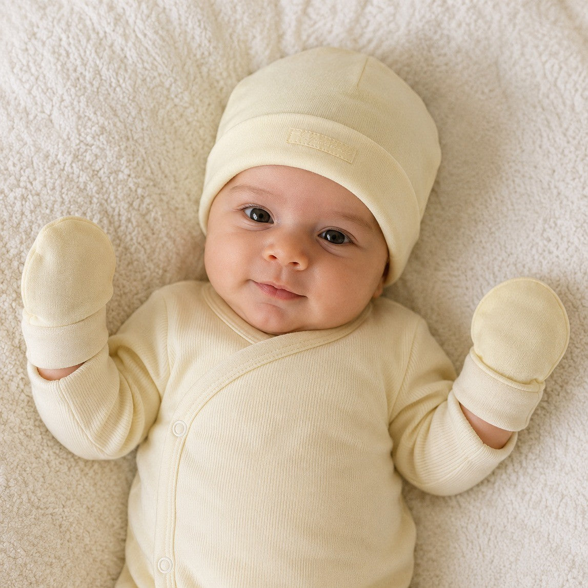 Kit 2 peças Touca e Luva Suedine Amarelo Bebê Baby Fashion