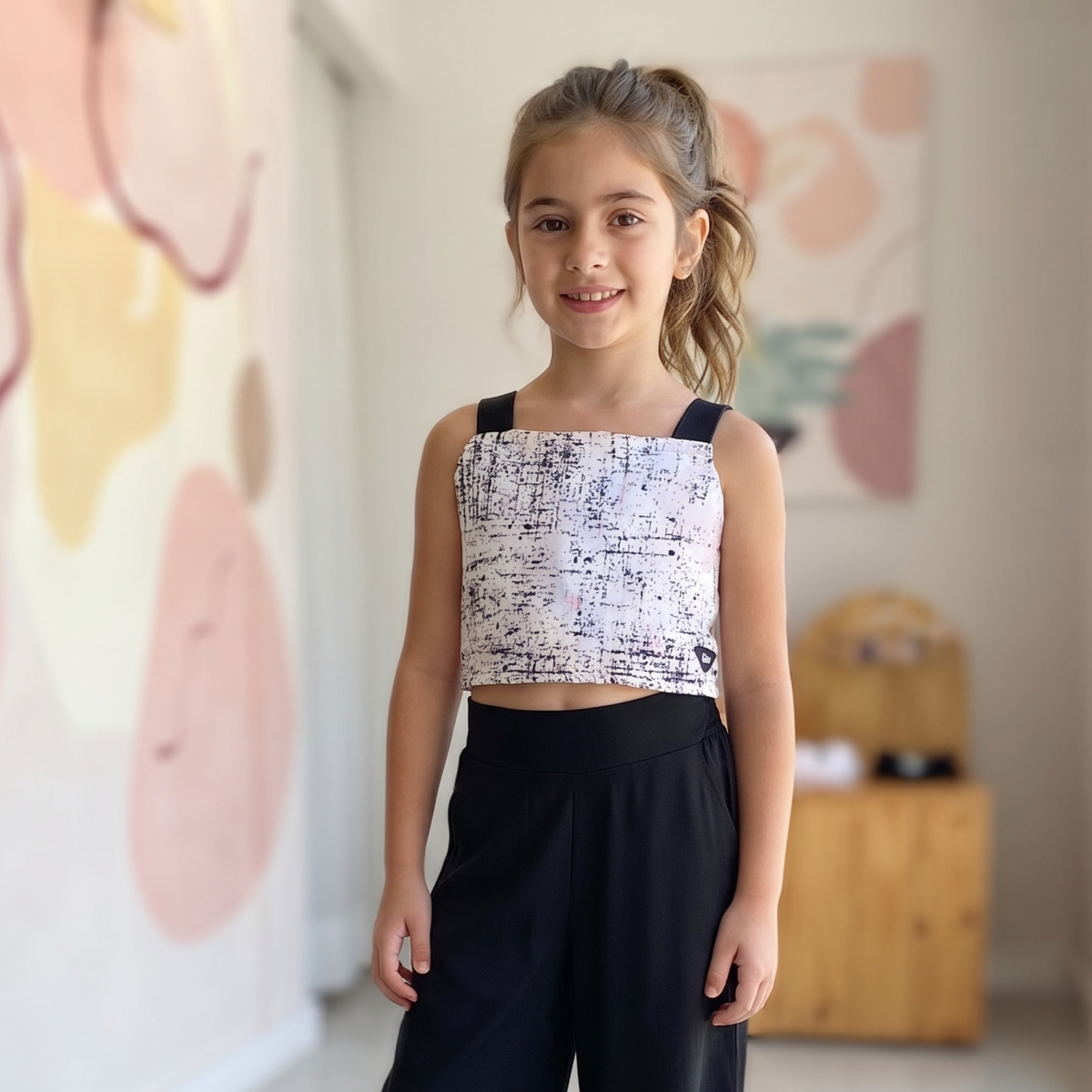 Blusa regata menina Cropped Marmorizado