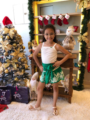 Conjunto Momi manga curta Shorts menina Canelada Abacaxi Branco