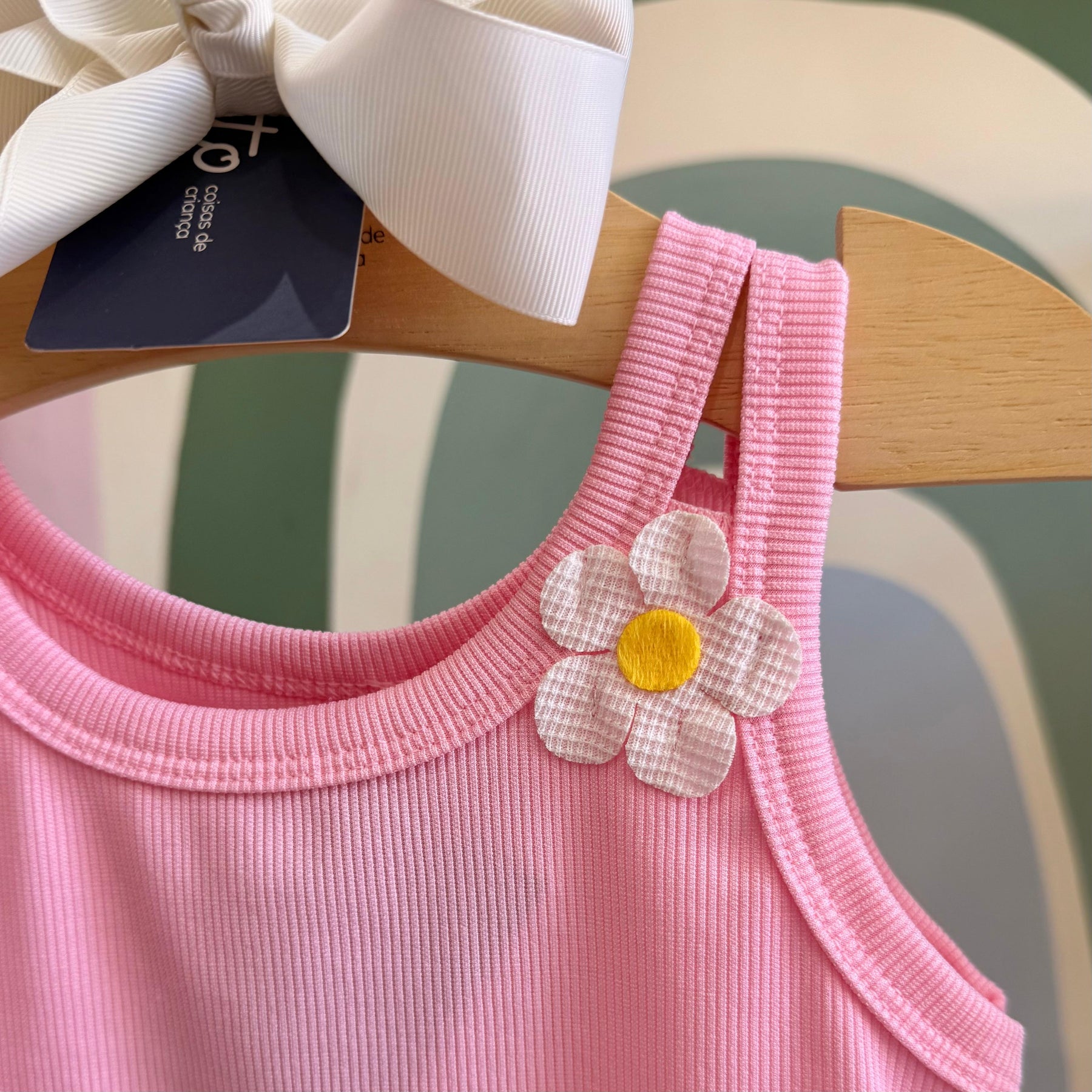 Blusa Infantil Menina Regata Flor Rosa Bia