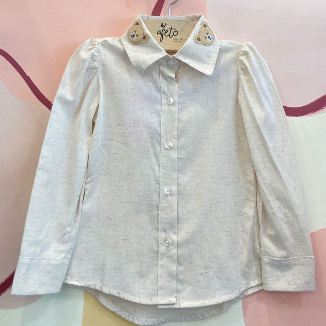 Camisa manga longa menina Yoyo Manga Bufante Ursinho