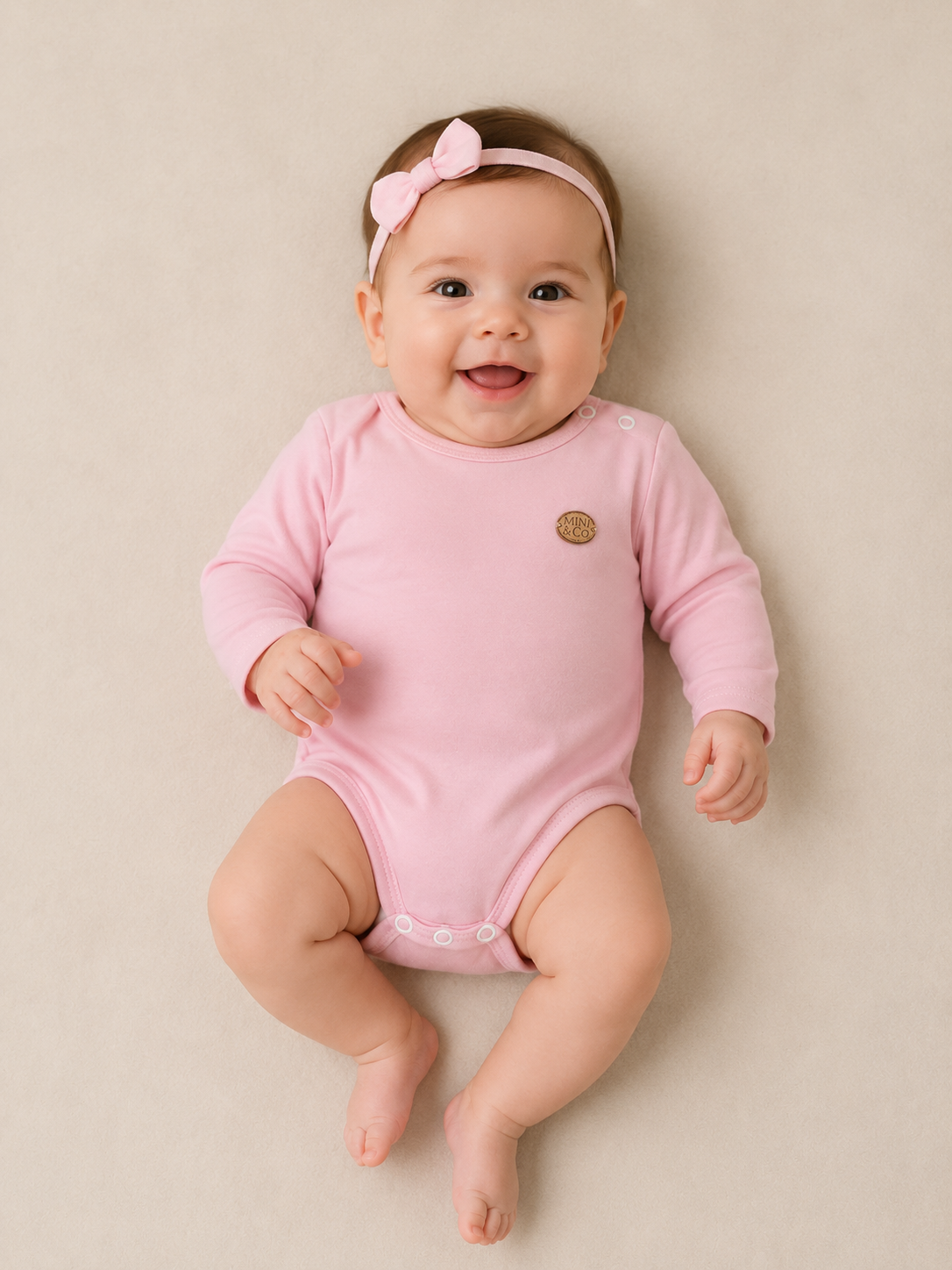 Body manga longa Mini & Co Fem Liso Rosa