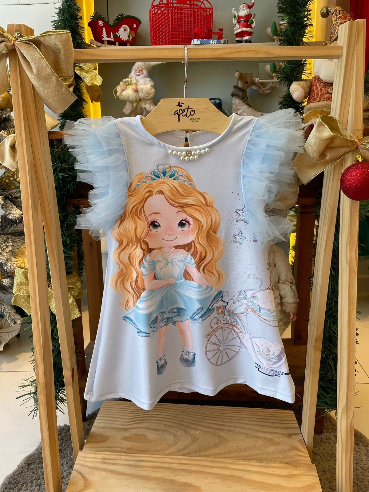 Vestido Manga Curta Yoyo Infantil Fem Menininha Manga Tule Azul