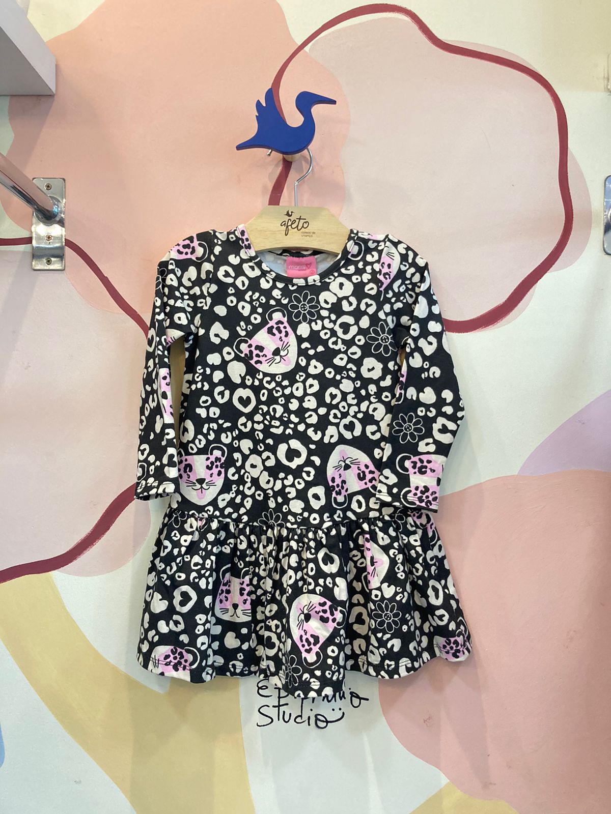 Vestido manga longa menina Momi Onca Preto