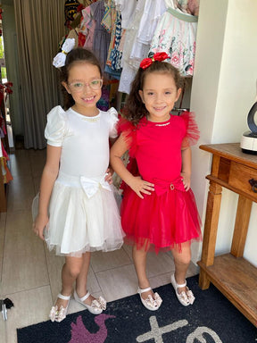 Body Manga Curta Yoyo Infantil Menina Manga Tule Perolas Branco