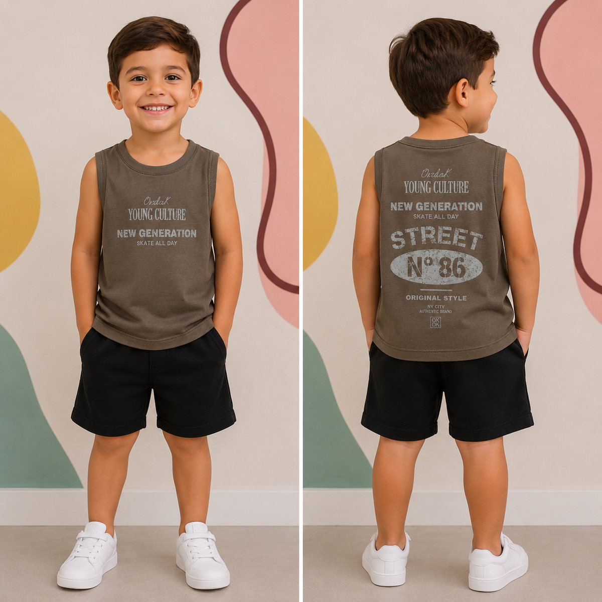 Camiseta Regata Onda Kids menino New Generation Marrom