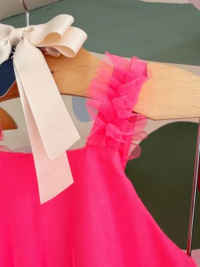 Vestido Infantil Menina Regata Tule Rosa Neon Mon Sucre Julia