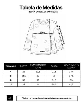 Blusa Feminina Infantil Canelada Corações Menina Manga Longa Off White Carol
