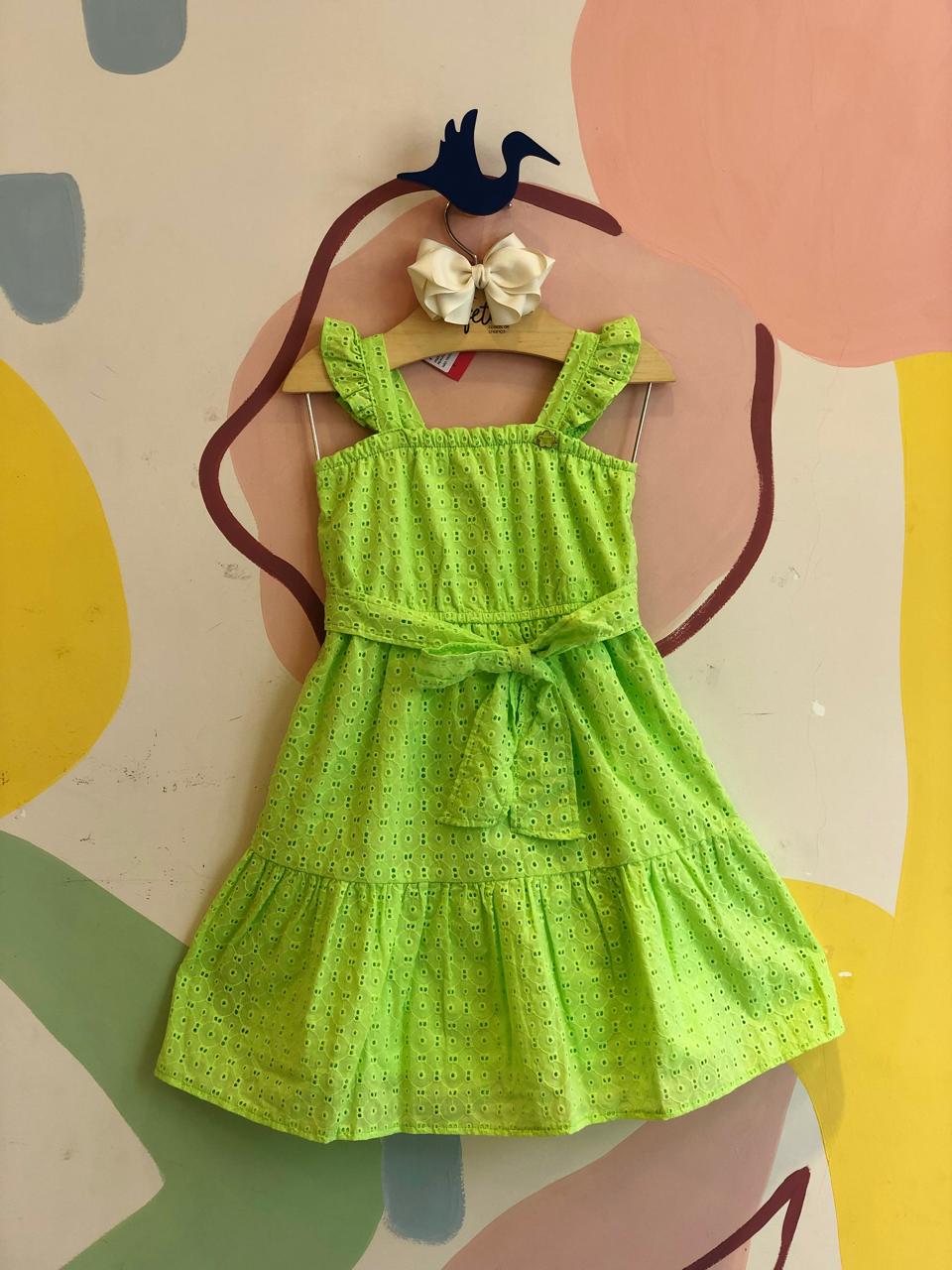 Vestido Regata Menina Momi Laise Com Laco Verde