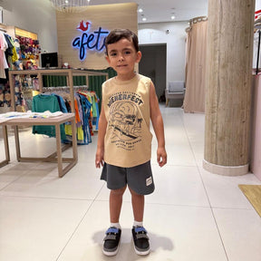 Conjunto Regata Bermuda menino Cachorro Surfista Nude Chumbo
