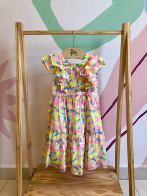 Vestido Manga Curta Petit Cherie Infantil menina Neon Triangulos