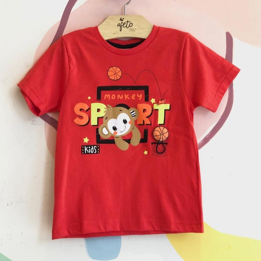 Camiseta Manga Curta Menino Hrradinhos Macaco Basquete
