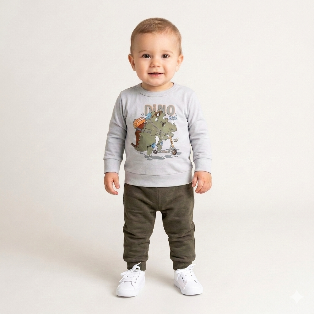 Conjunto Infantil Masculino Manga Longa Calça Moletinho Menino Dino