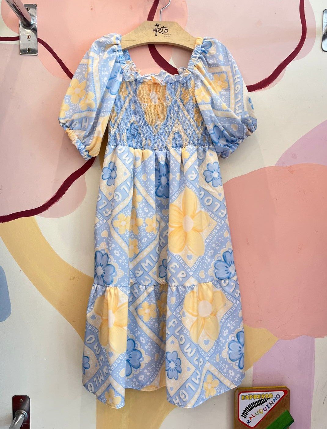 Vestido Manga Curta Menina Malagah Flores Lastex