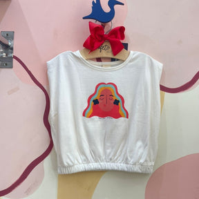 Blusa Manga Curta Infantil Hering Face Algodão Off White