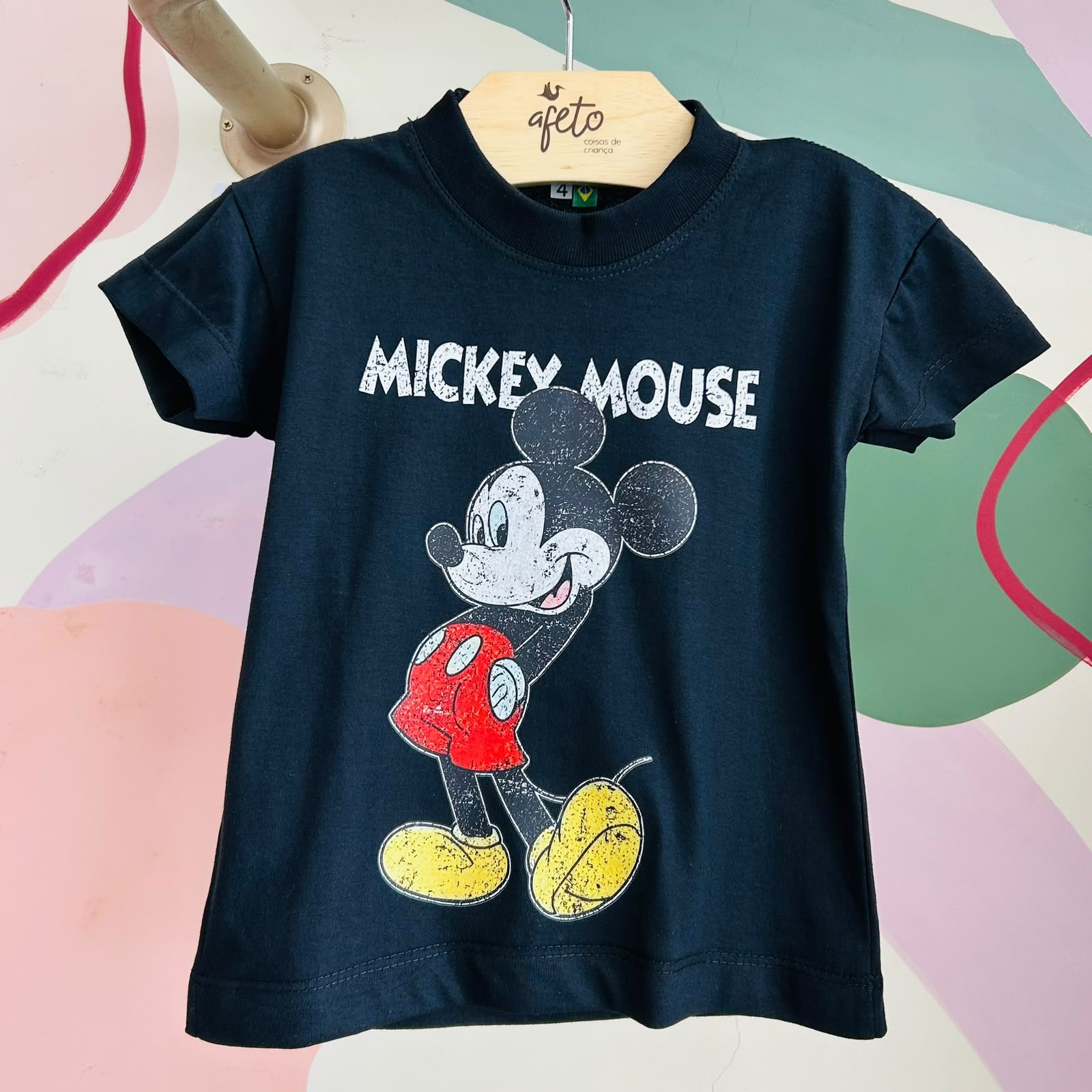Camiseta Infantil Menino Manga Curta Preta Mickey Marmorizado Preto