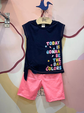 Conjunto Manga Curta Shorts Boca Grande Infantil menina Ciclista Neon