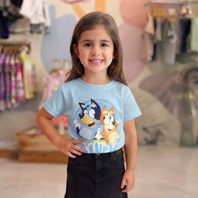 Camiseta Infantil Unissex Menino Menina Manga Curta Azul Bluey
