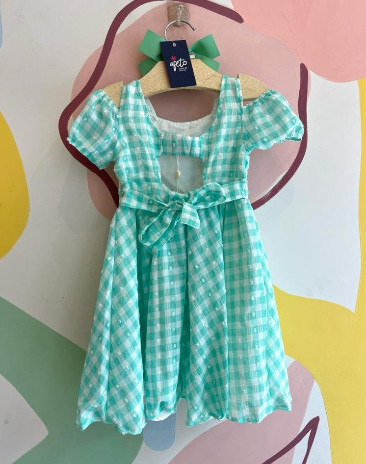 Vestido Manga Curta Malagah Infantil menina Chiffon Xadrez