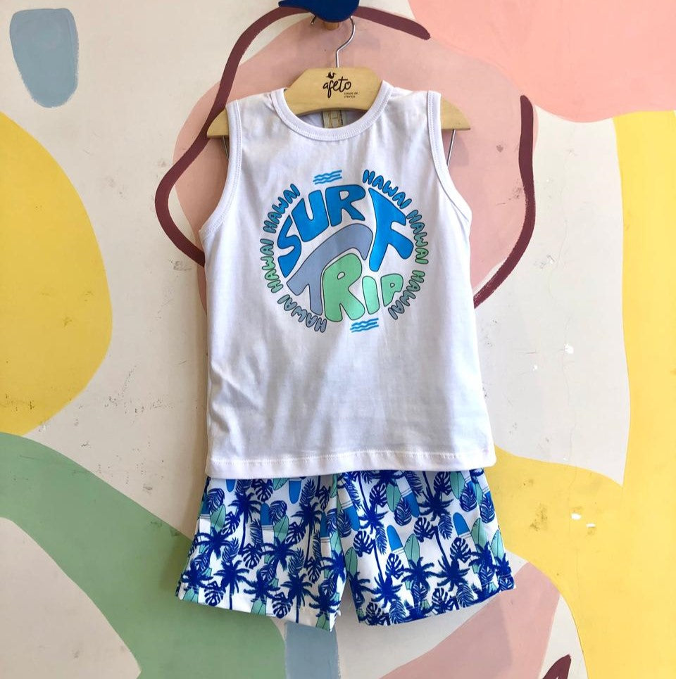 Conjunto Regata Bermuda menino Surf Tactel