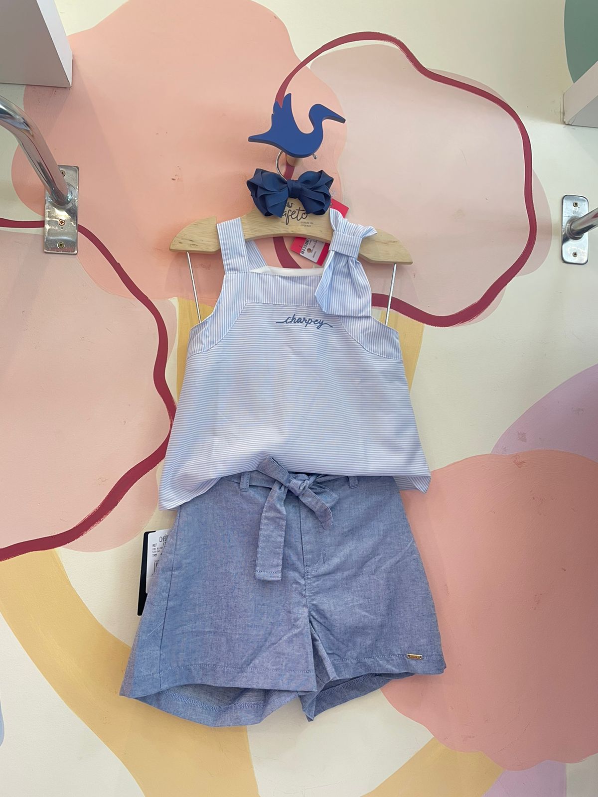 Conjunto Regata Shorts Charpey Menina Tricoline Listrado Laco