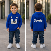 Blusa Tricot Infantil Inverno Capuz com Bolso Sonic Azul