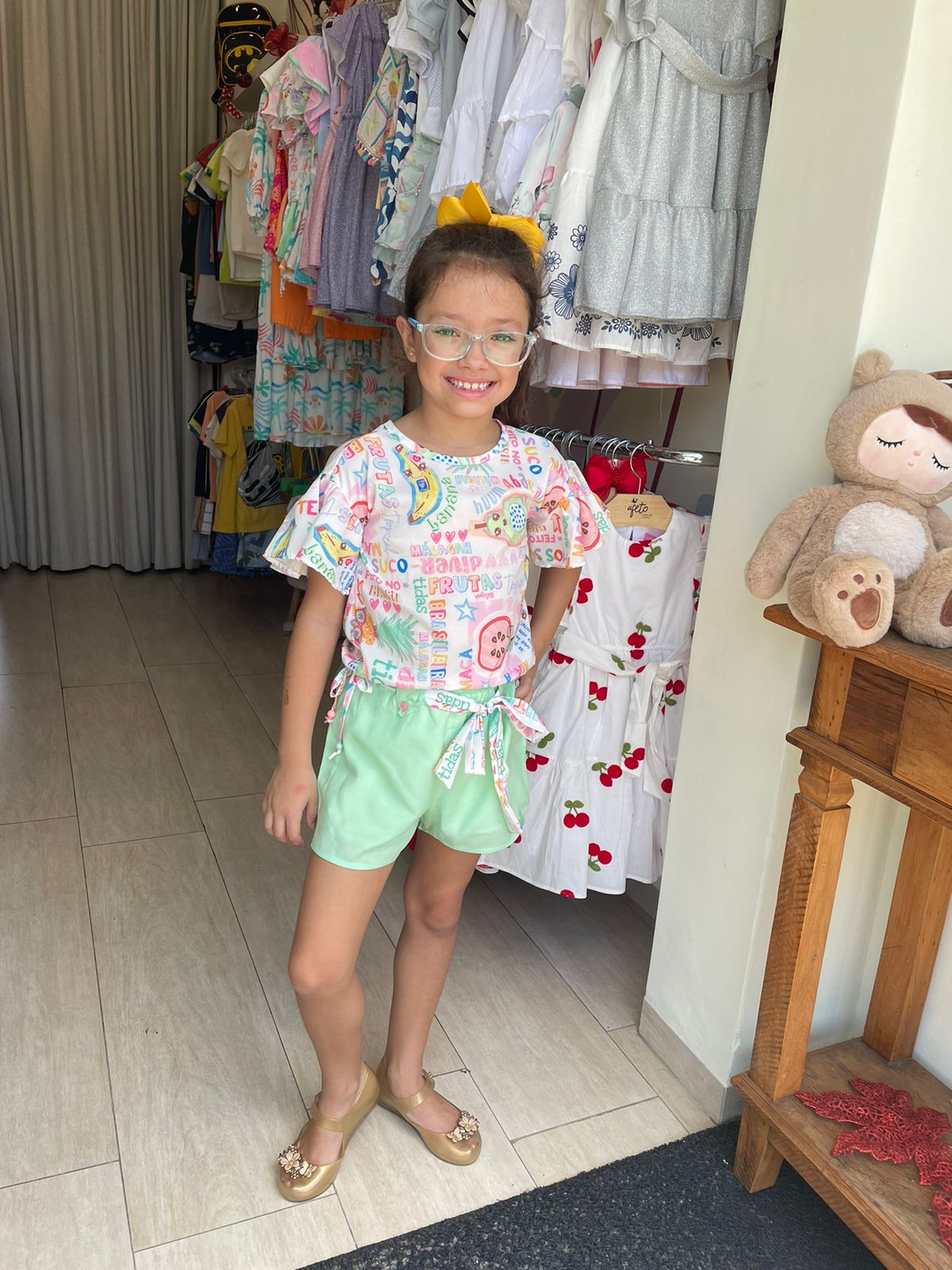 Conjunto Manga Curta Shorts Malagah Infantil menina Frutinhas