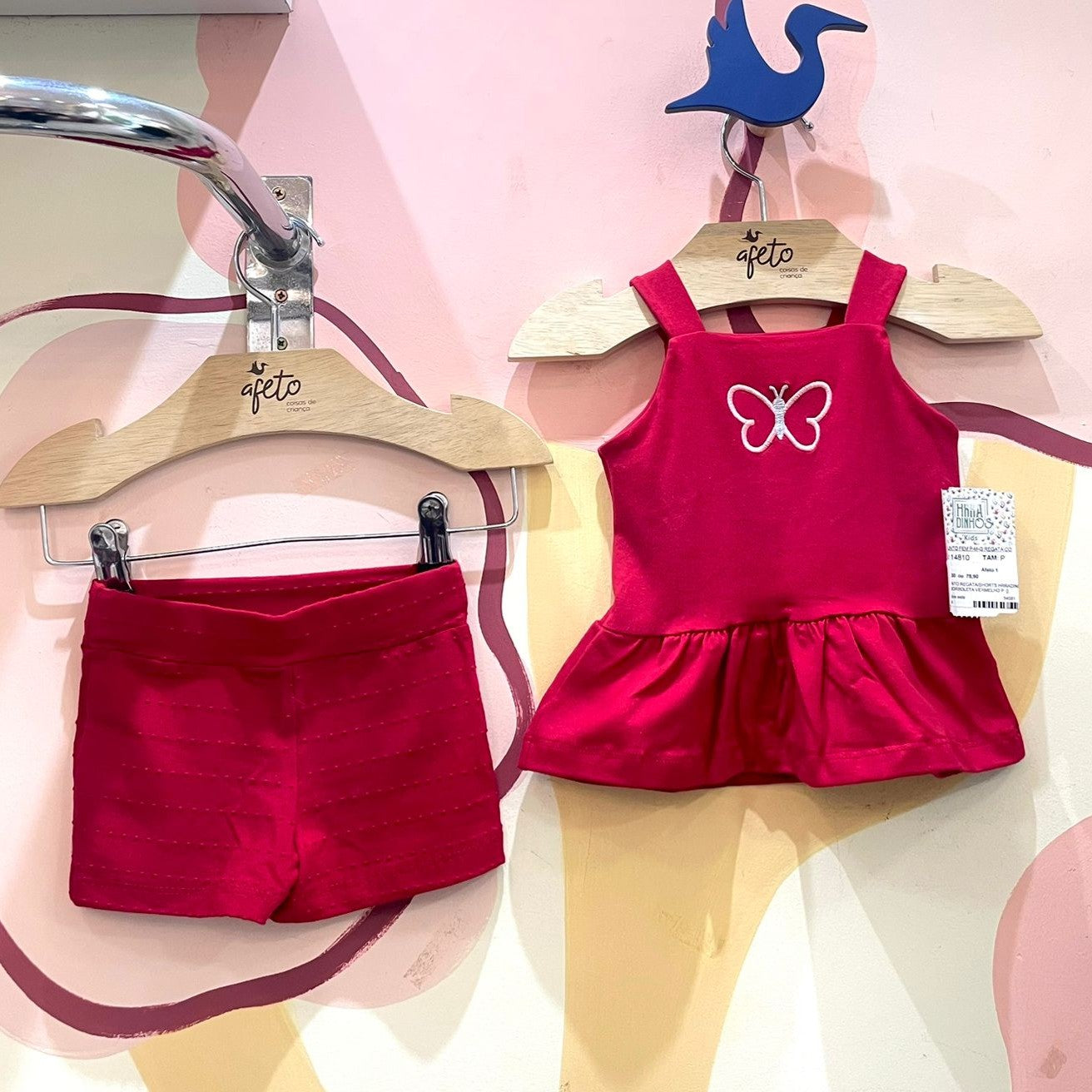 Conjunto Regata Shorts menina Borboleta Vermelho