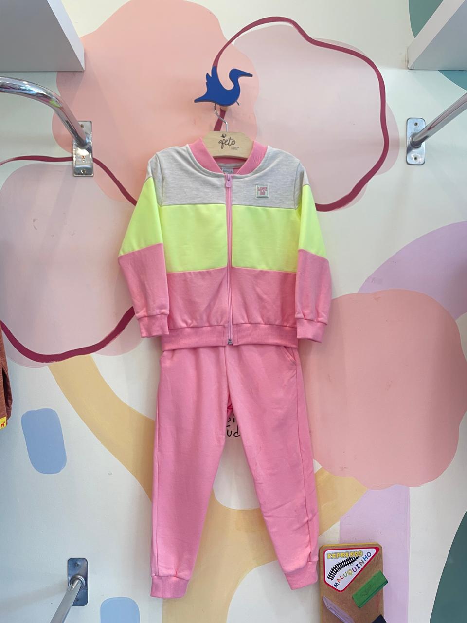 Conjunto manga longa Calça menina Boca Grande Flanelado Neon Jaqueta