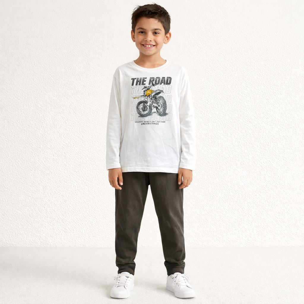 Conjunto Infantil Masculino Manga Longa Calça Moletinho Menino Moto Off Marrom