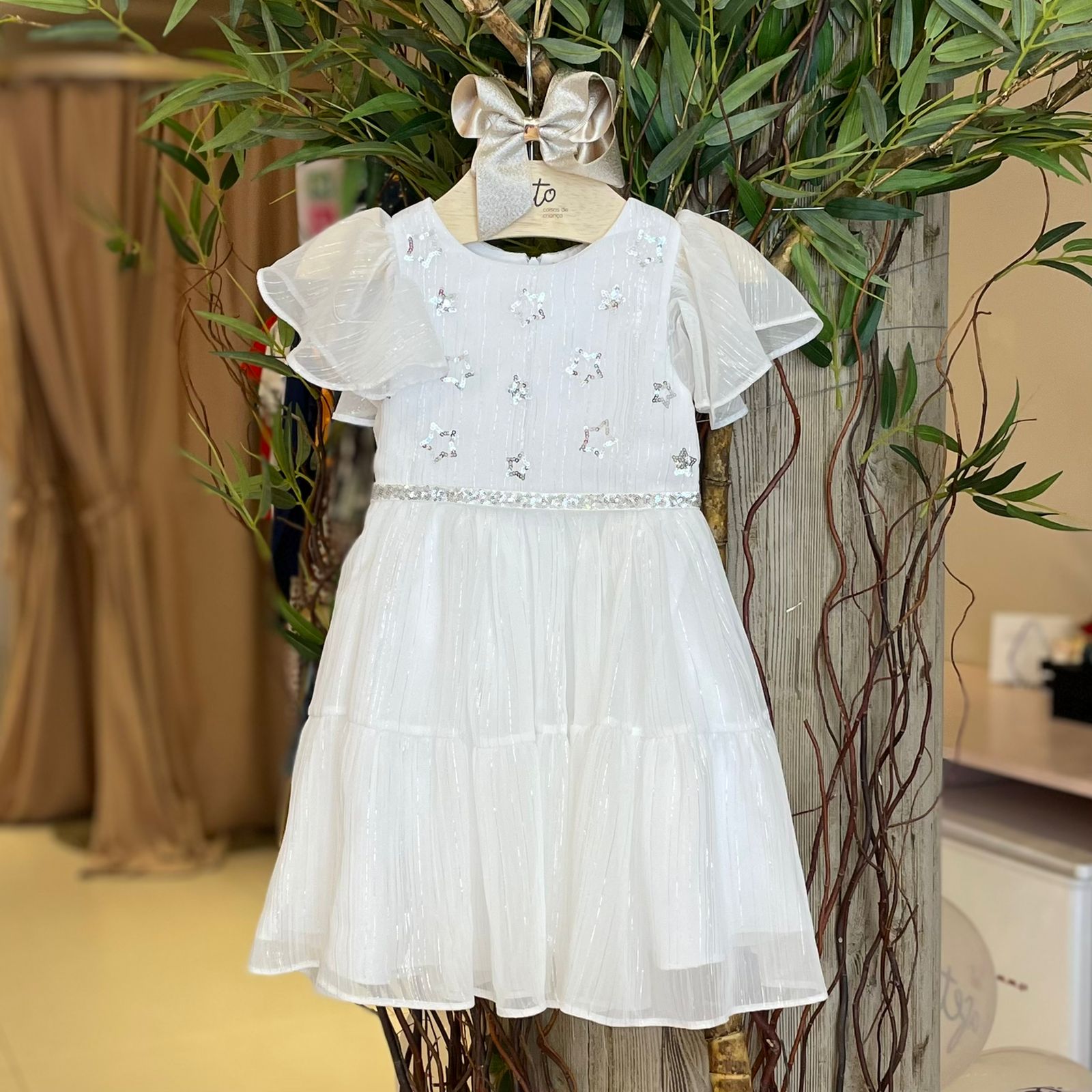 Vestido Manga Curta Petit Cherie Infantil menina Festa Estrelas Prata