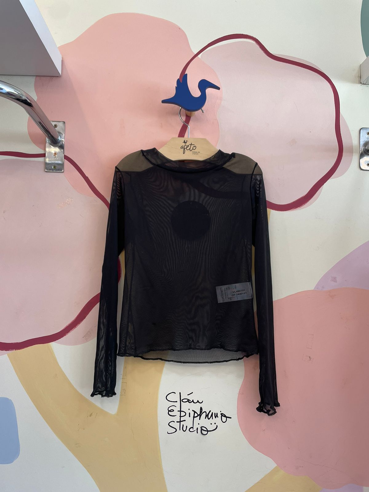 Blusa Manga Longa menina Tule Segunda pele Preto Vallen