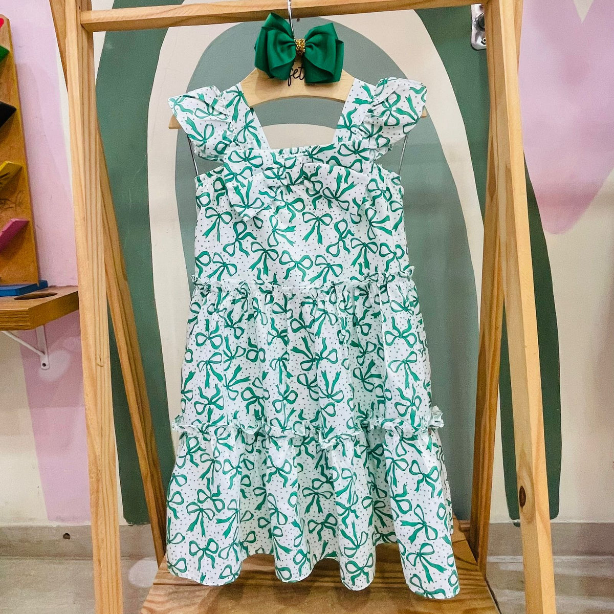 Vestido Infantil Menina Regata Laços 3 Marias Branco Verde Mon Sucre Liz