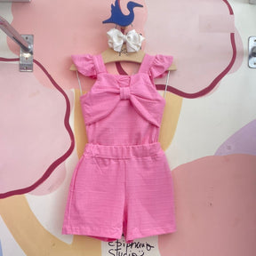 Conjunto Manga Curta Shorts menina Laco Pipoquinha Rosa