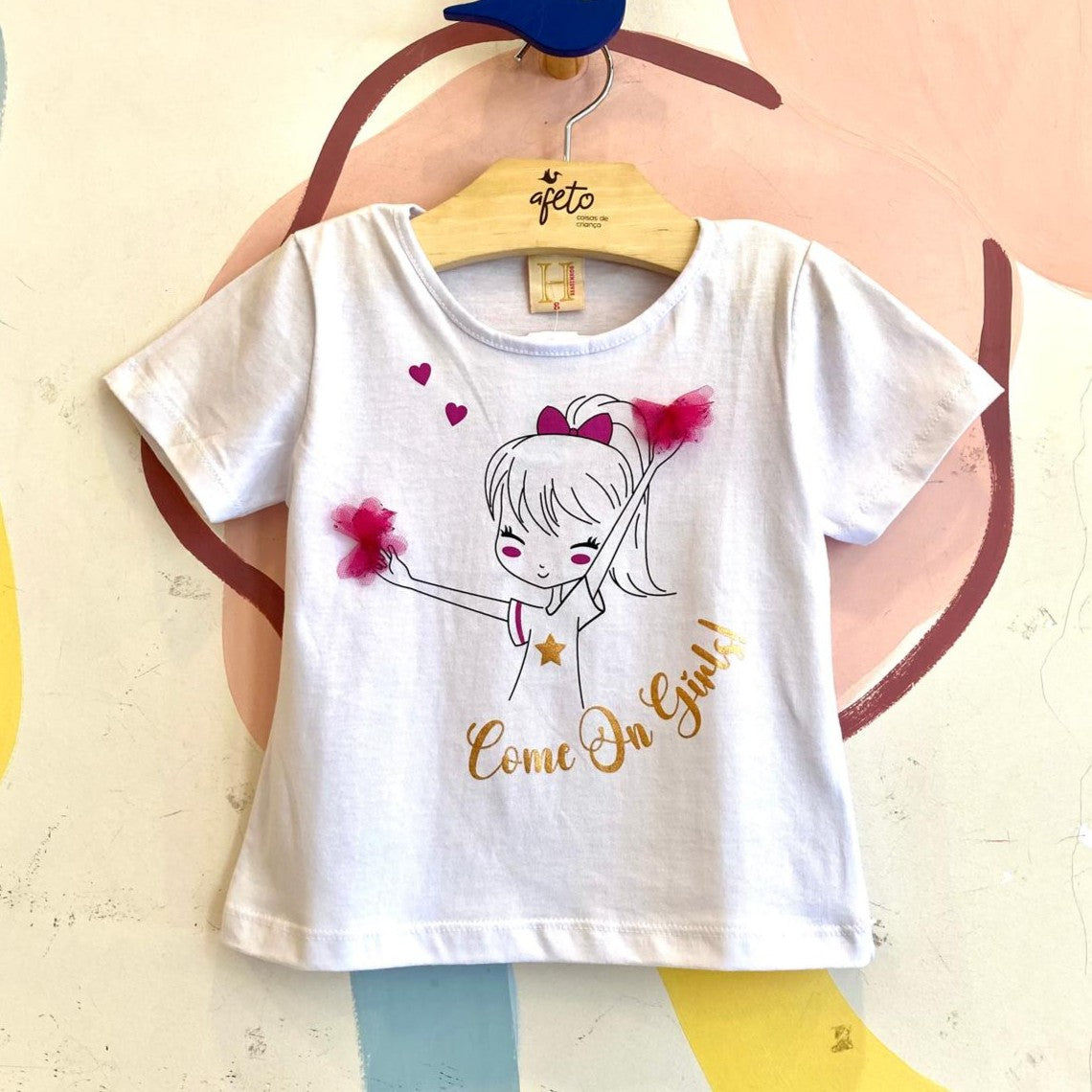 Blusa manga curta menina menina Pompom