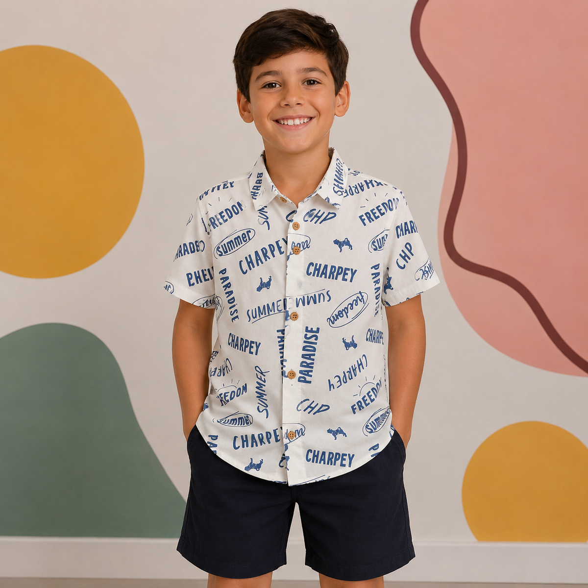 Camisa Manga Curta Charpey Infantil Menino Lettering Tricoline Branco
