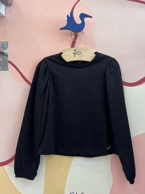 Blusa manga longa menina Momi Manga Bufante Strass Preto