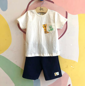 Conjunto Manga Curta Bermuda menino Bolsinho Tigre