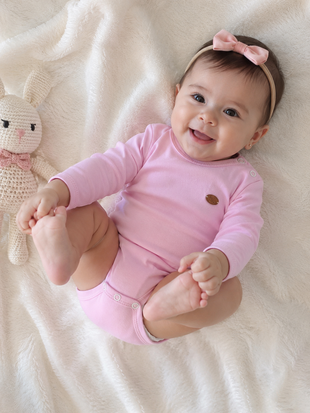 Body manga longa Mini & Co Fem Liso Rosa