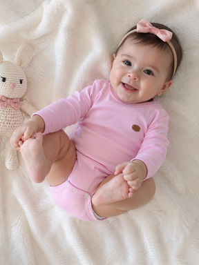 Body manga longa Mini & Co Fem Liso Rosa