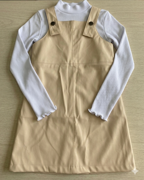 Salopete em Courino Off White Feminino Infantil com Manga Longa Branco Menina