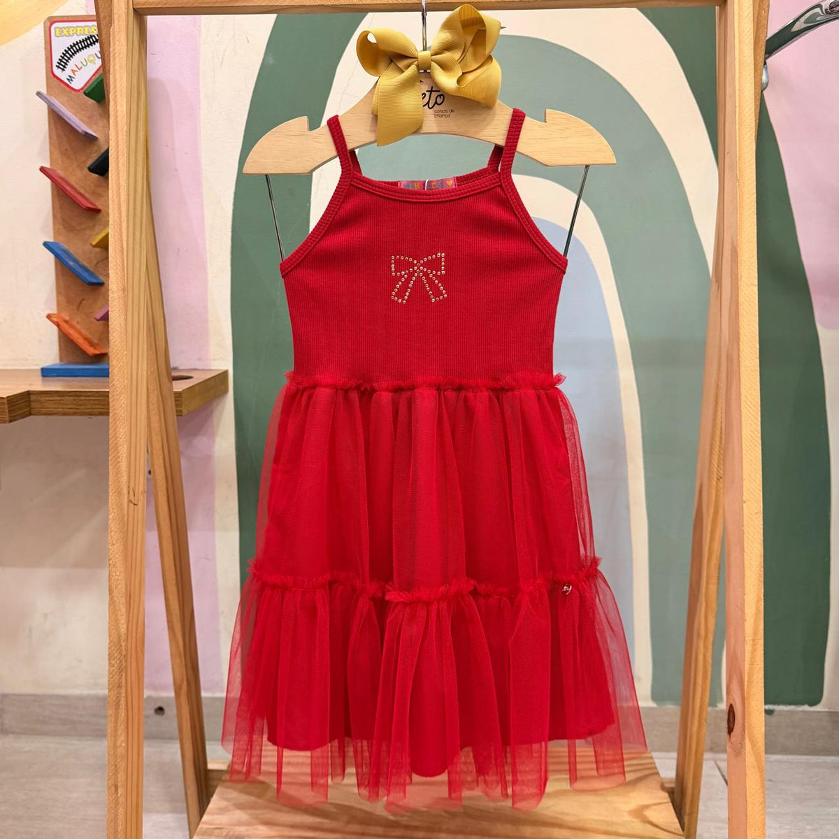 Vestido Infantil Menina Regata Canelado Tule 3 Marias Vermelho Mon Sucre Alice