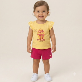 Conjunto Manga Curta Shorts Kaiani Infantil menina My Cake