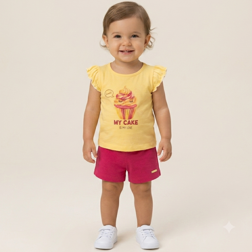 Conjunto Manga Curta Shorts Kaiani Infantil menina My Cake