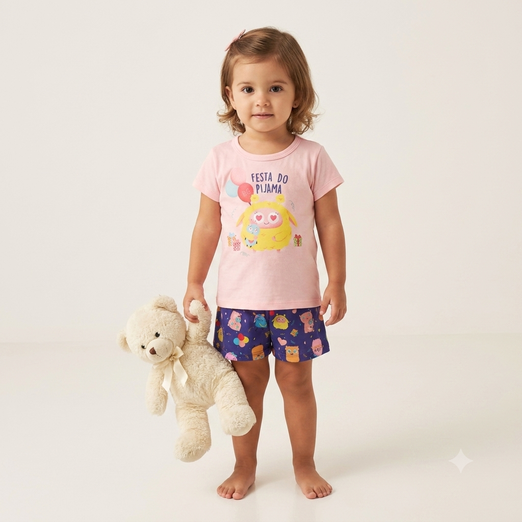 Pijama Manga Curta Shorts Boca Grande Infantil menina Festa do Pijama