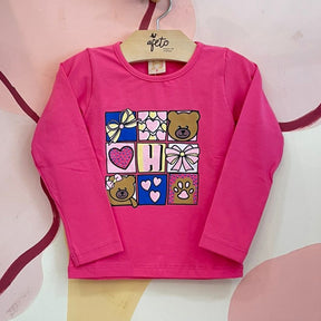 Blusa Manga Longa menina Ursinhos Quadrihos